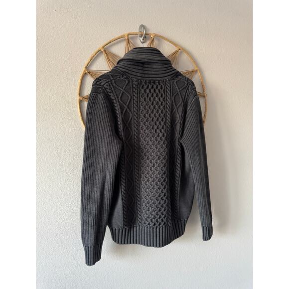 LL Bean Mens Signature Fisherman Cable Knit Sweater Cardigan Charcoal Gray MED - Picture 13 of 16
